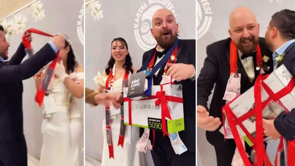 Gelin ve Damat Bilgisayar Donanımlarıyla Şaşırttı: Düğün Geleneği Değişti